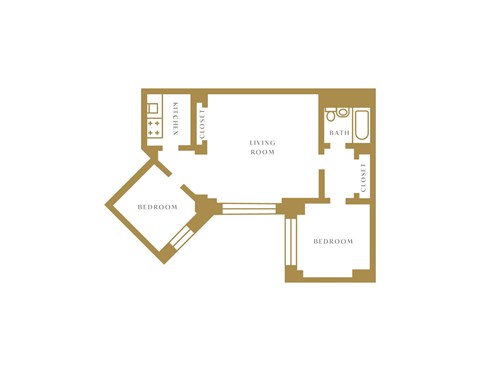 Floor plan for 2 beds, 1 bath, 744 sqft